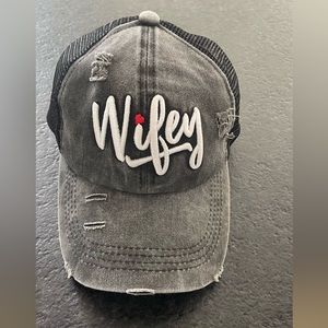 “Wifey” adjustable mesh back trucker hat.